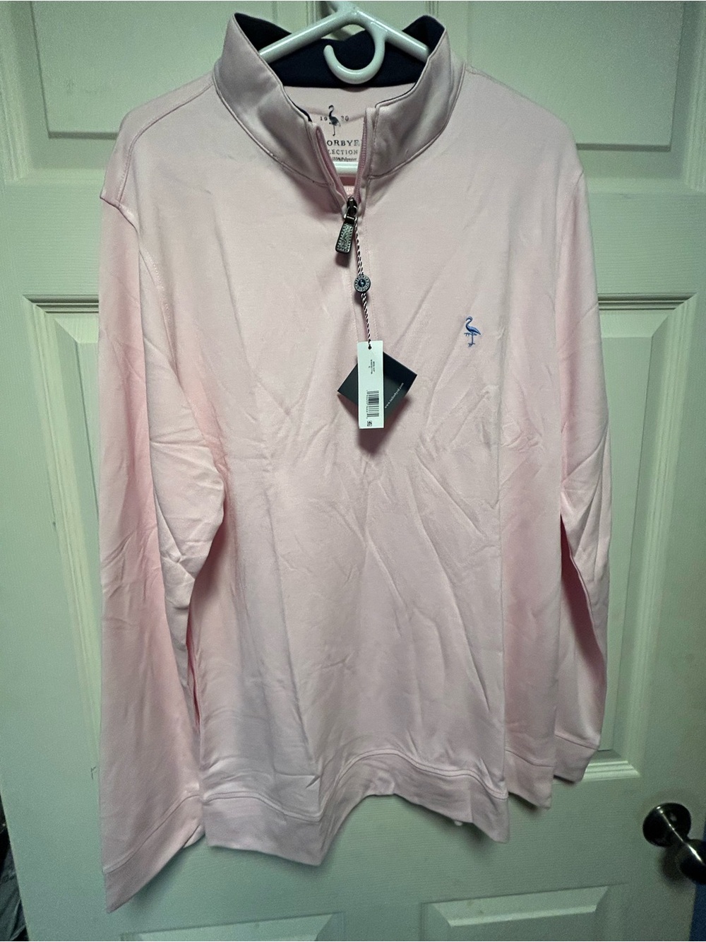 Tailorbyrd Light Pink Quarter-Zip Pullover with Blue Flamingo